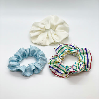 scrunchie, silk scrunchie, hair tie, silk hair accessories, made in Haiti