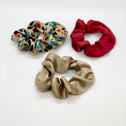 scrunchie, silk scrunchie, hair tie, silk hair accessories, made in Haiti