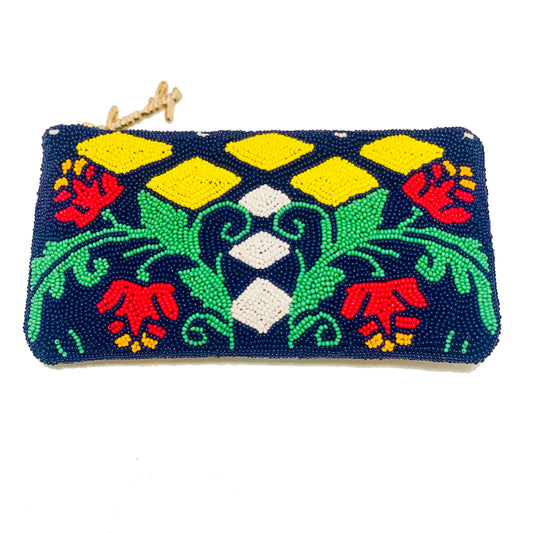 Luxurious Jardin Indigo Beaded Wallet Handbag